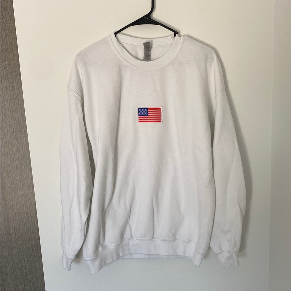 White crewneck with American Flag